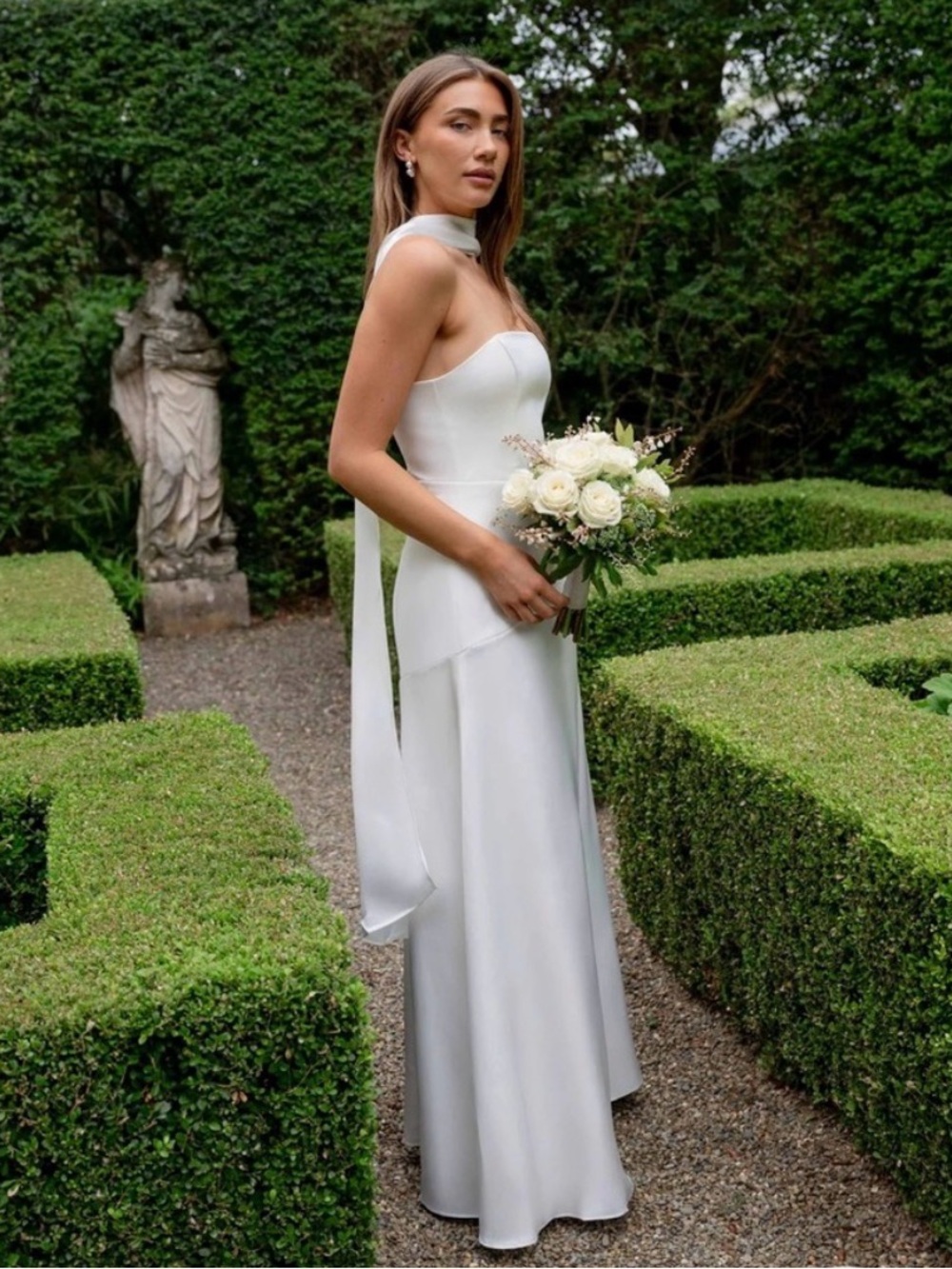 elliatt noralyn white strapless satin neck tie maxi gown bridal dress small 🤍